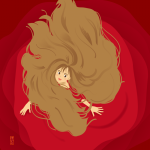 くるくる赤いドレスと長い髪